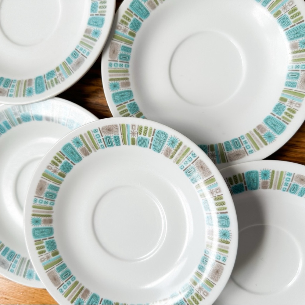 5 Texas-Ware Atomic Mayan Melamine Saucers Mid-Century Modern MCM Retro Dishes